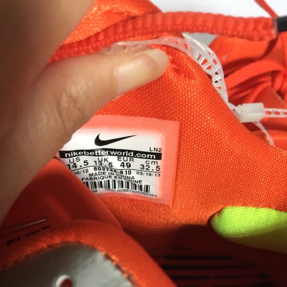 Nike Orange Silver Hyperfuse Football Cleats 14.5 - Picture 7 of 8